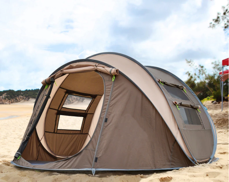 Cheap Goat Tents Hand toss the beach tent outdoor mountaineering camping automatic tent family beach camping full waterproof tent Tents 